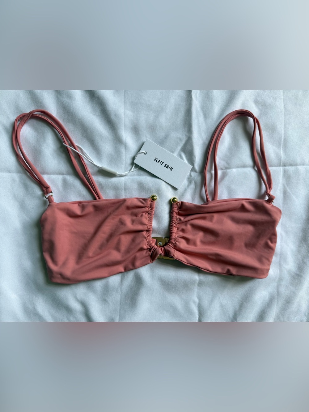 NWT: Slate Swim Mauve Pink Bikini Top with Gold Accents
